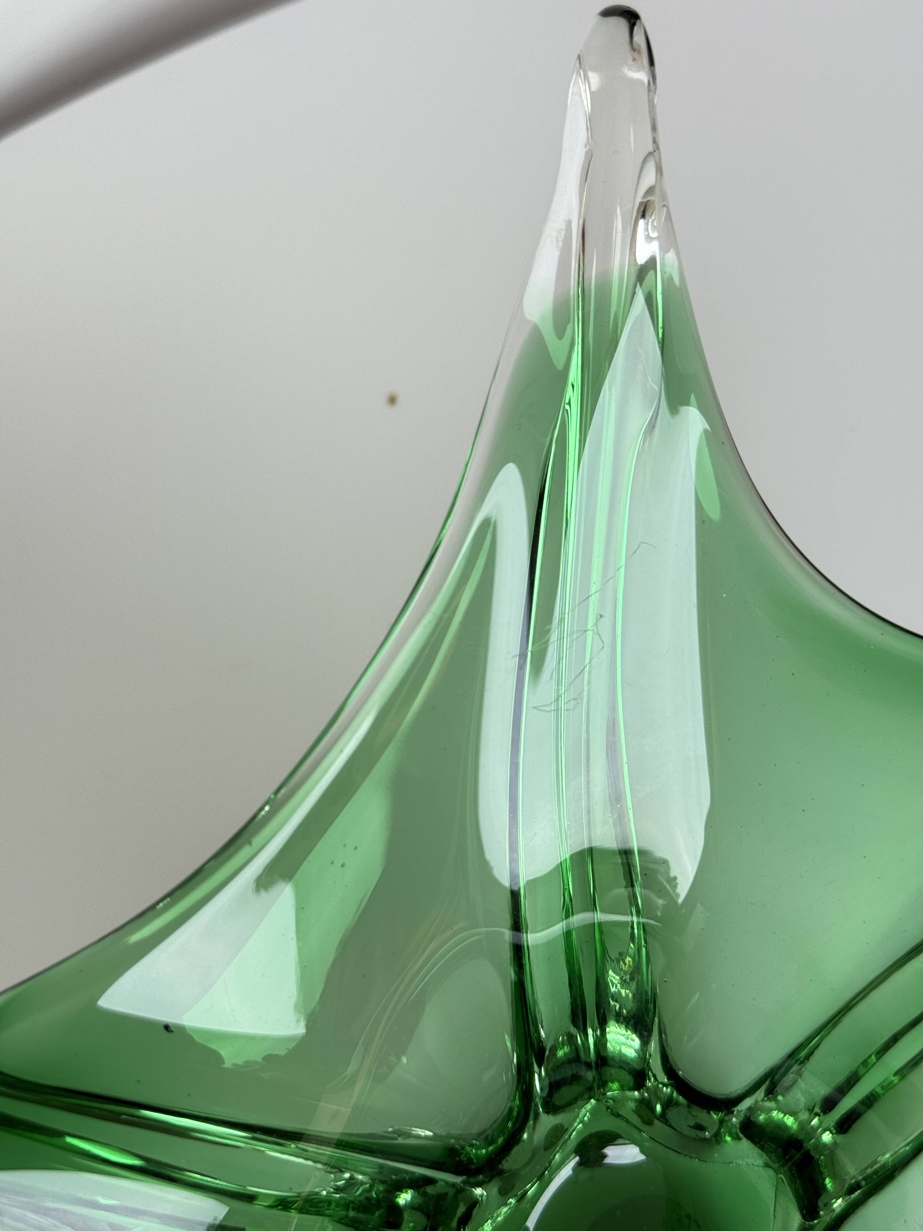 Sculptural Green Murano Style Glass Bowl