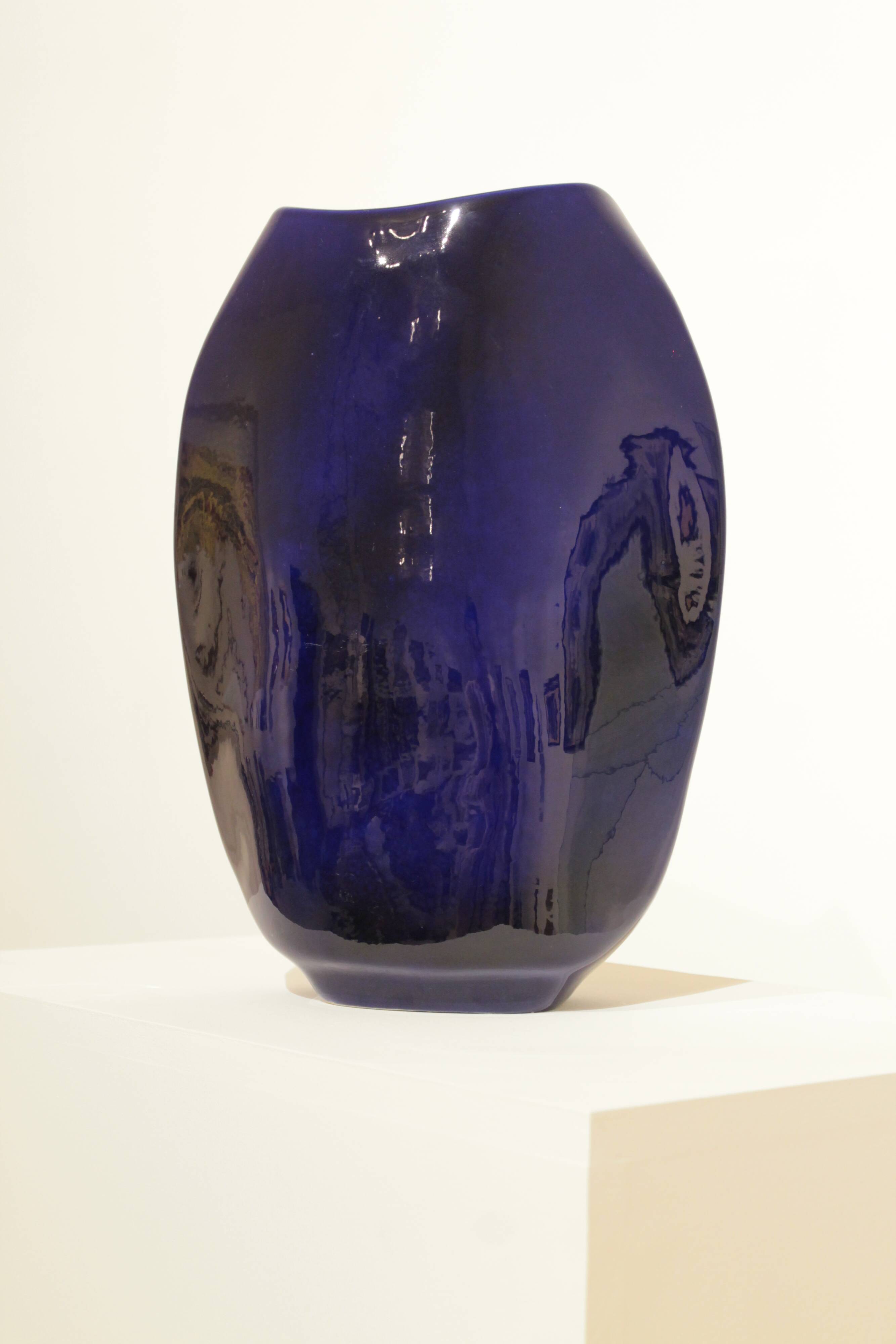 Important blue glazed ceramic vase signed by Max Idlasflag