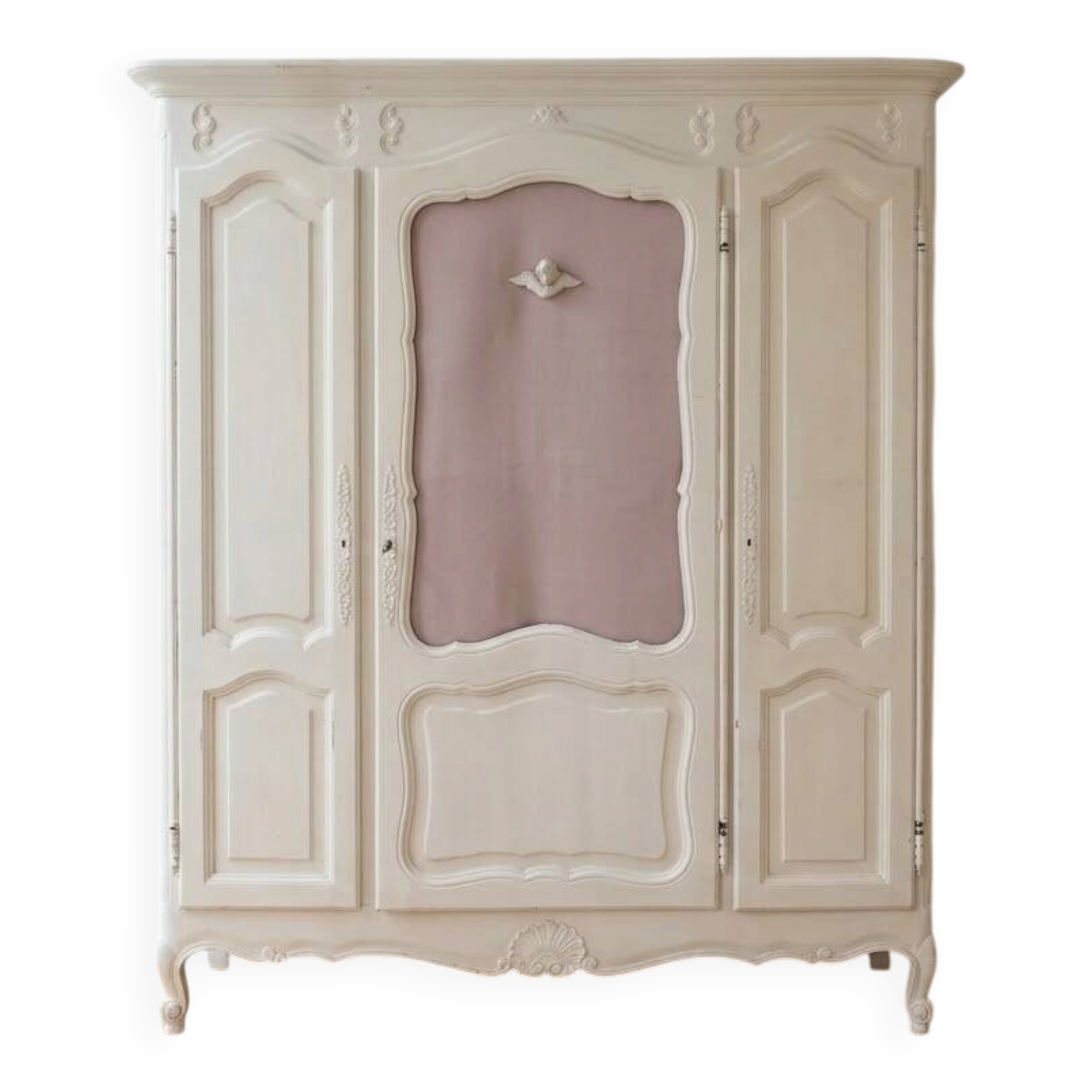 Baroque 3-door wardrobe repainted in white.