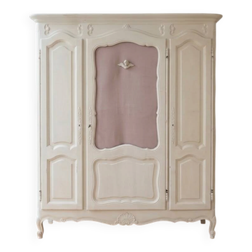 Armoire 3 portes baroque repeinte en blanc