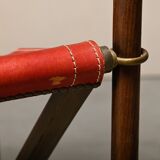 Pair Mogens Koch MK-16 Folding Chair in Oak Wood with Red Leather for Valma