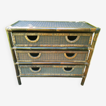 Bamboo and rattan chest of drawers