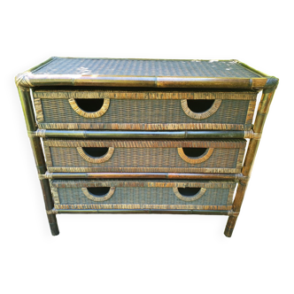 Bamboo and rattan chest of drawers