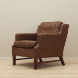 Brown leather armchair, Danish design, 1960s, production: Denmark
