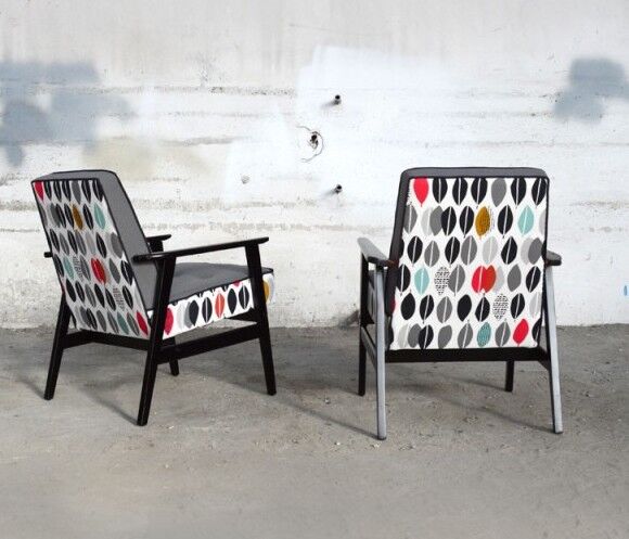 "Leaves" grey 60s vintage armchair