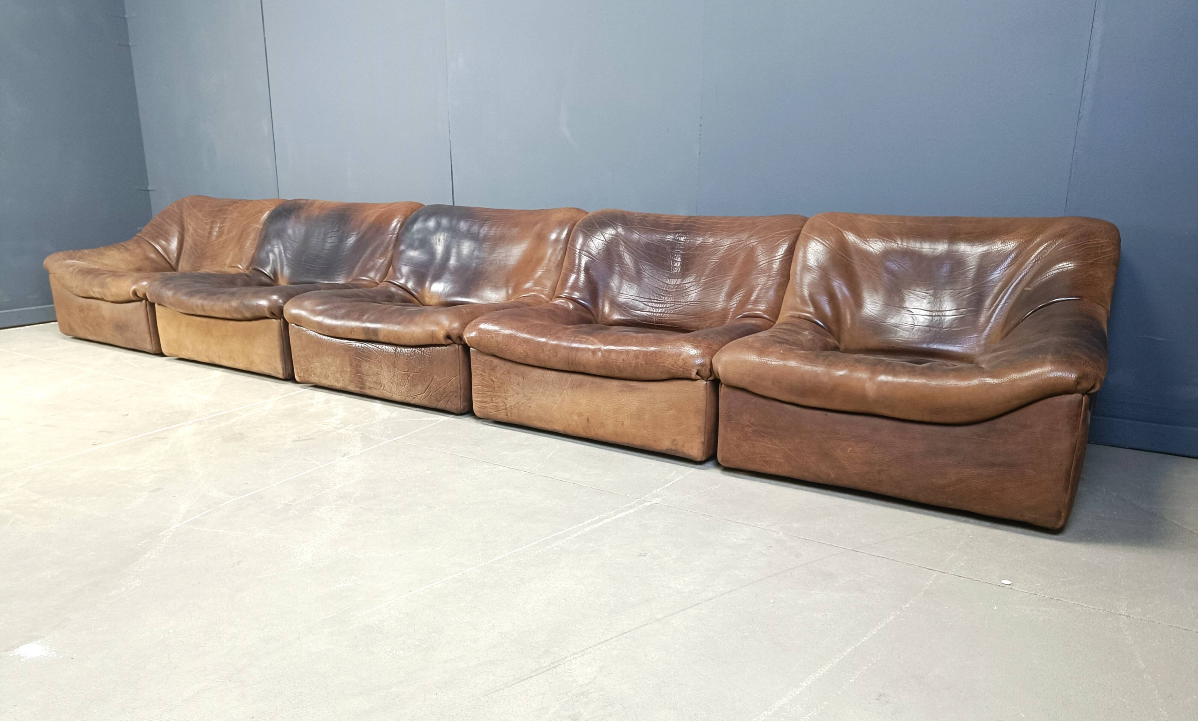 Vintage 5 pc leather DS46 modular sofa by De Sede, 1970s