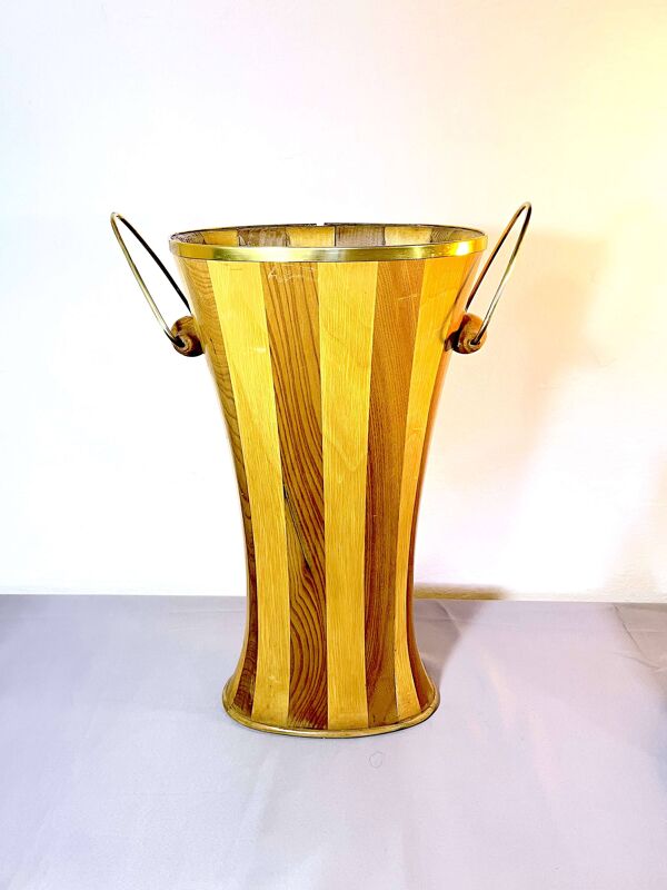 Porte cane ou parapluie bois vernis, laiton, avec écusson, Italie 1950