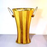 Cane or umbrella holder in varnished wood, brass, with coat of arms, Italy 1950