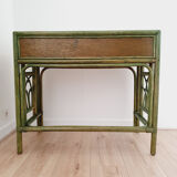 Vintage desk in bamboo and rattan, tinted green