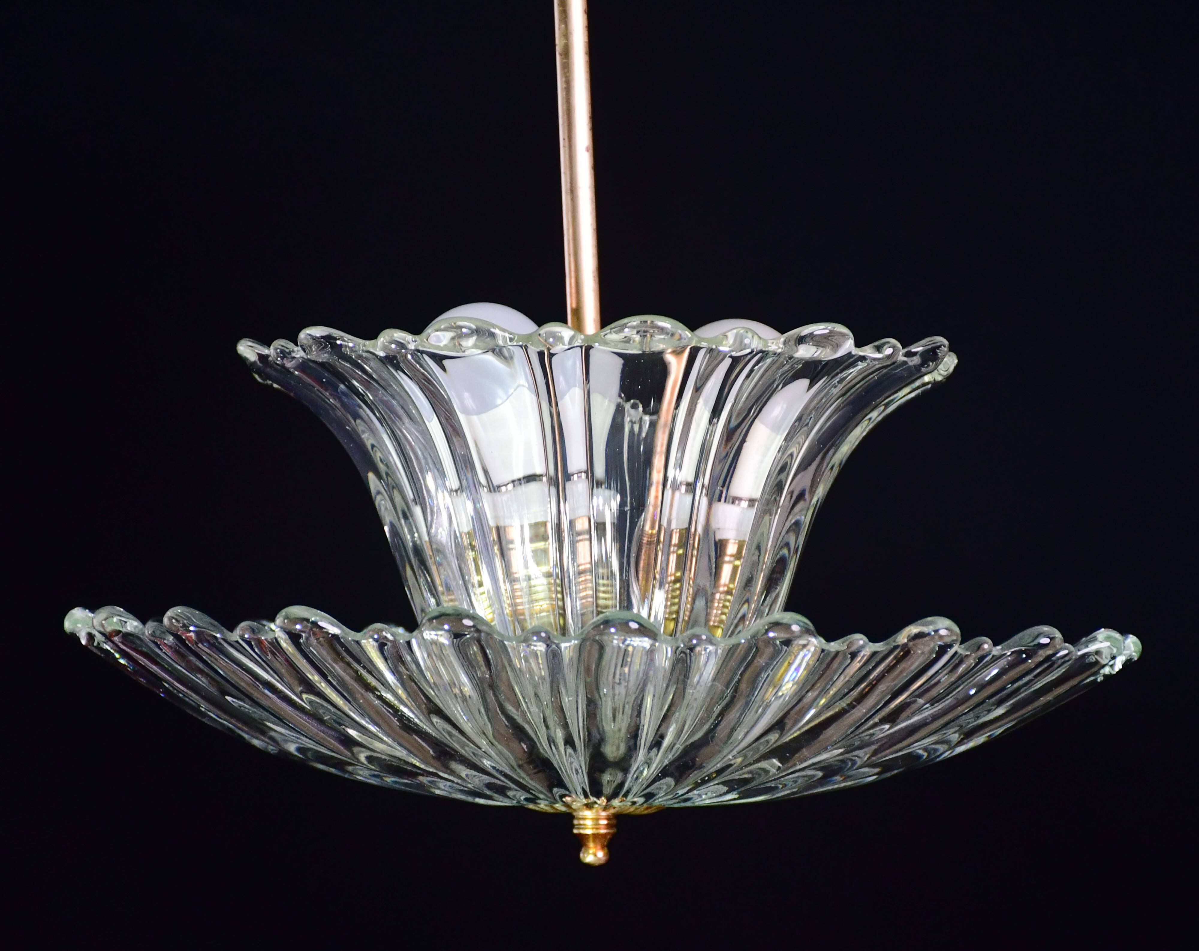 Art Deco pendant light Murano glass by Barovier, 1950
