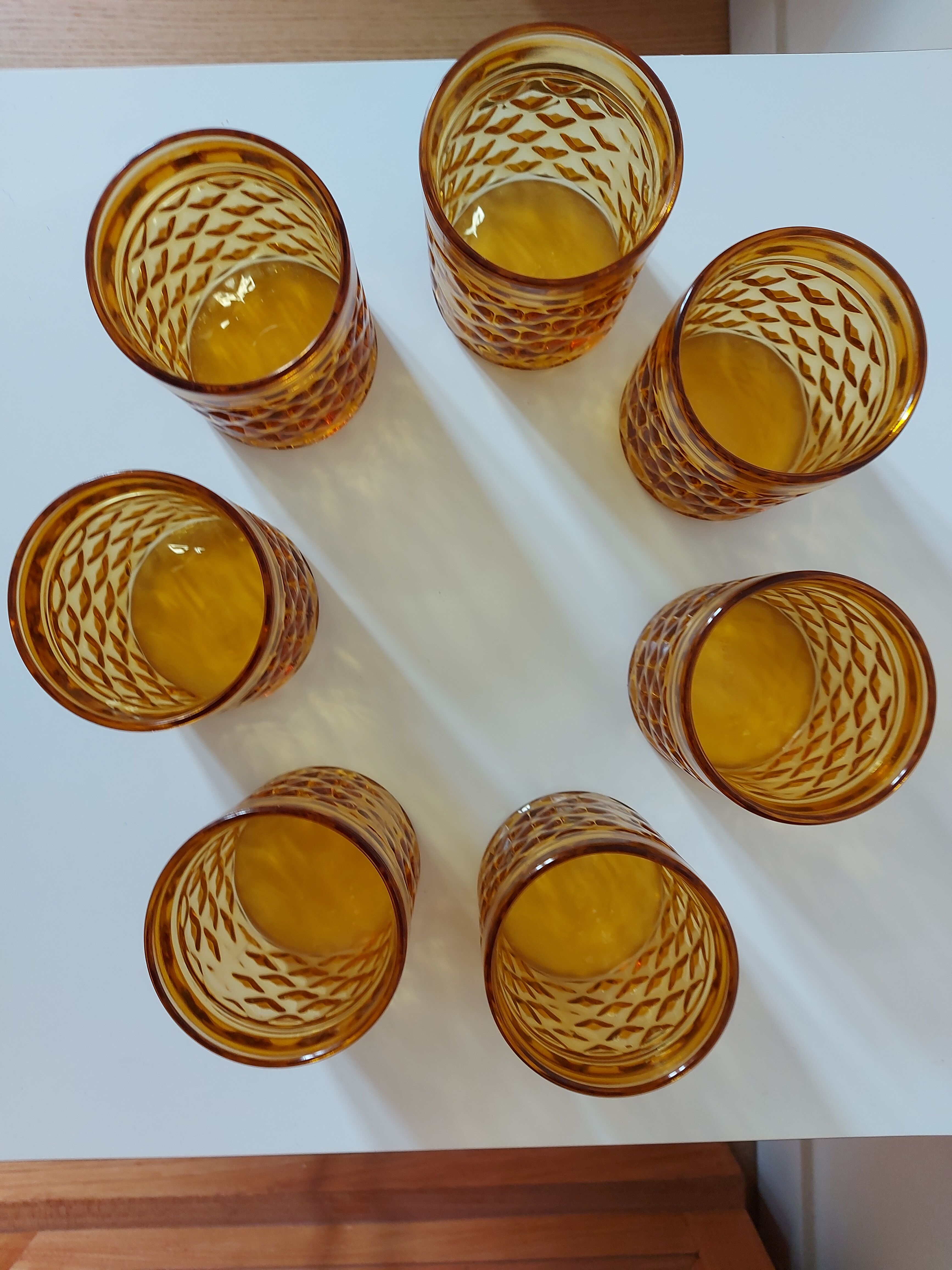 7 amber vintage pernod glasses