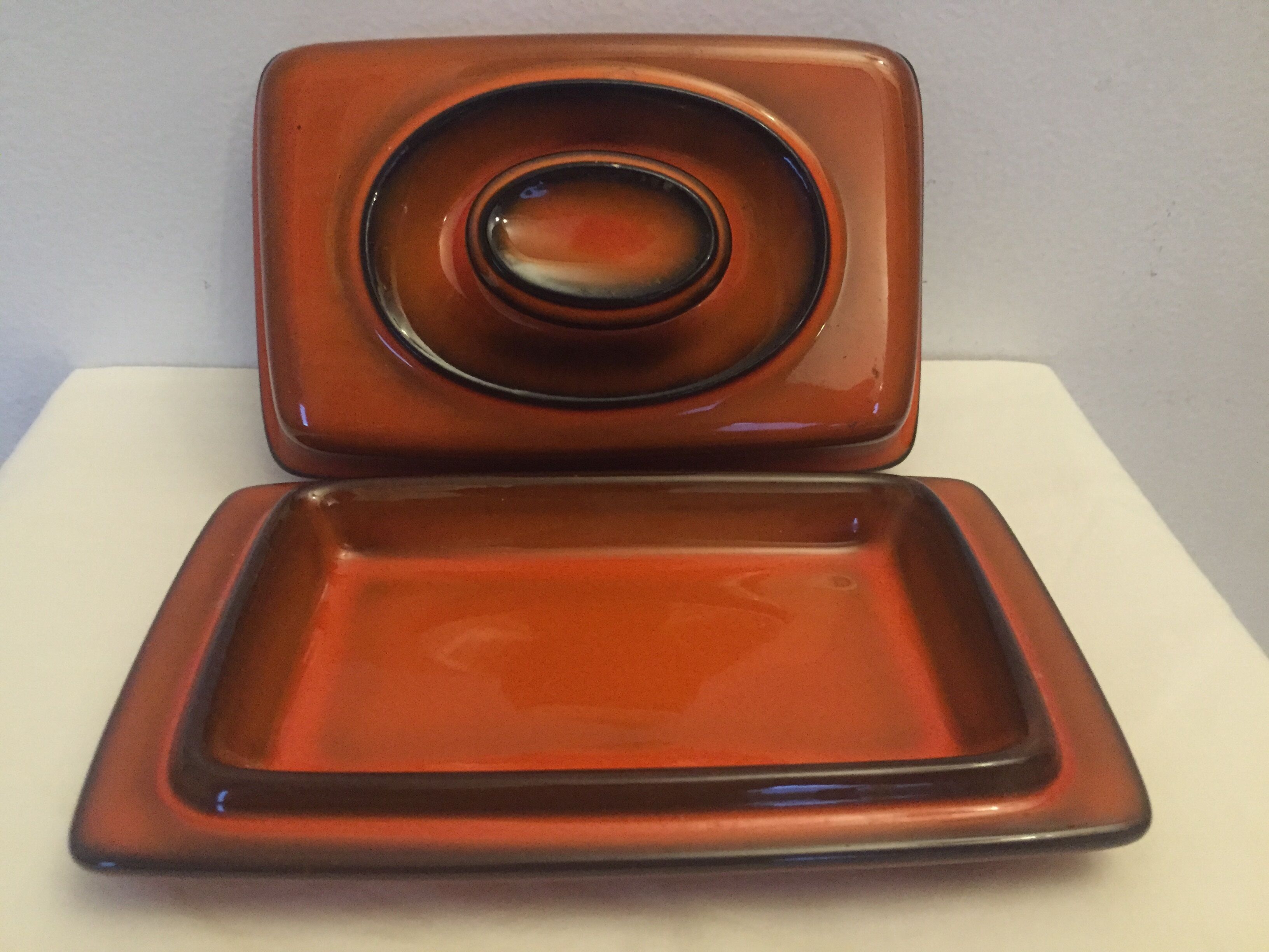 Red ceramic butter dish