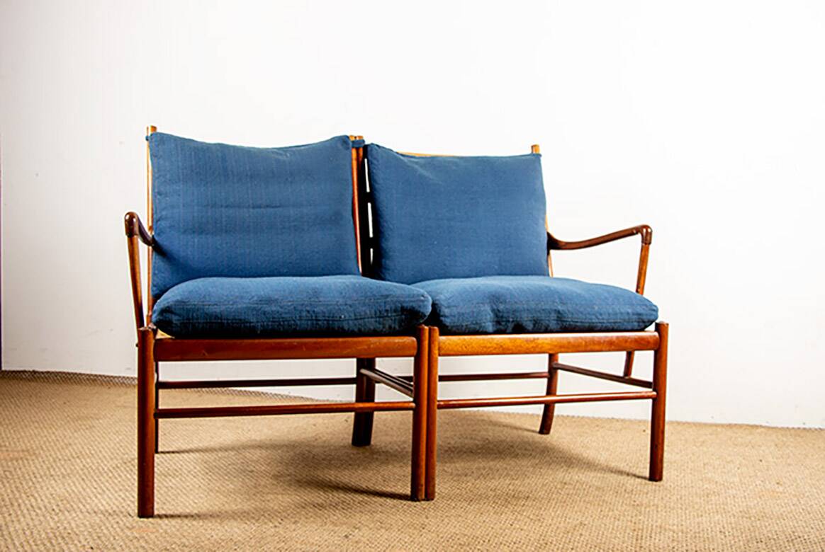 Danish 2-seater sofa in mahogany and cane by Ole Wanscher, 1960.