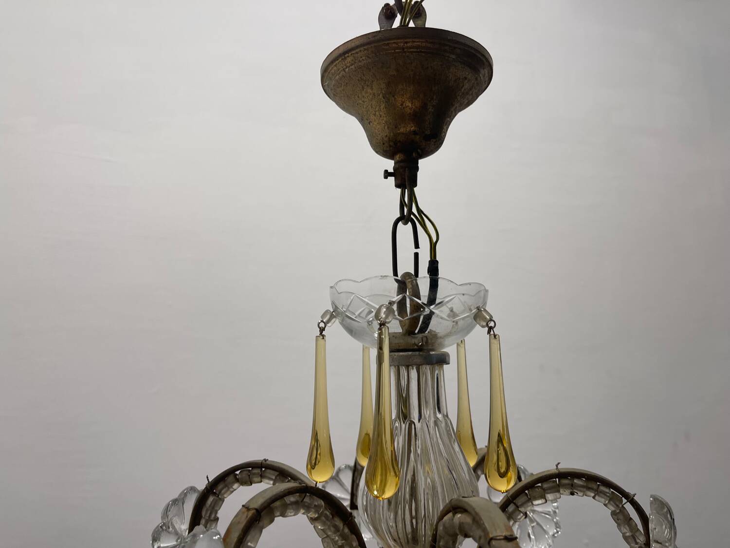 Crystal Beaded Murano Glass Drop Chandelier 1950’s