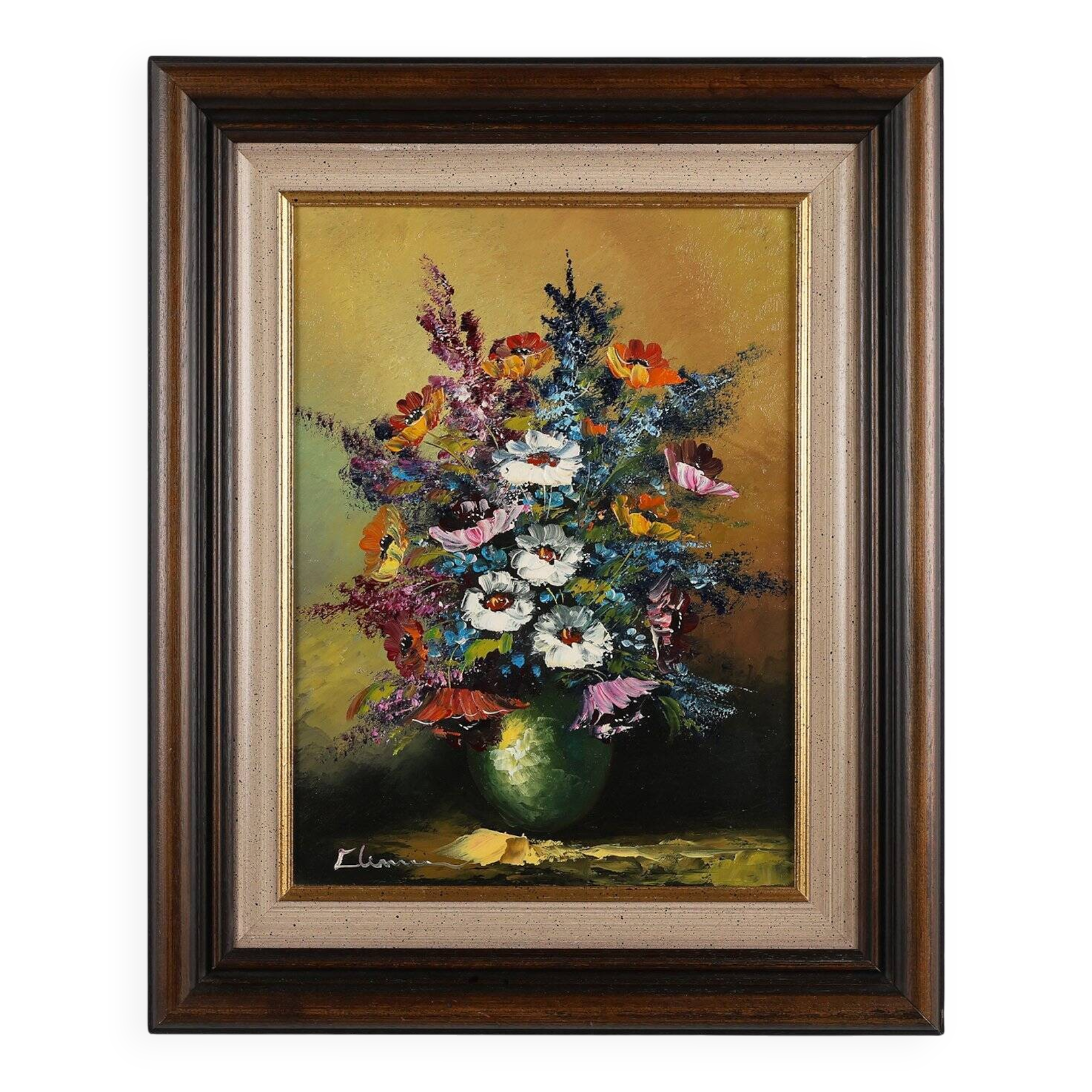 Belgian Artist, Still Life with a Bouquet of Flowers, 1950s, Oil on Canvas,