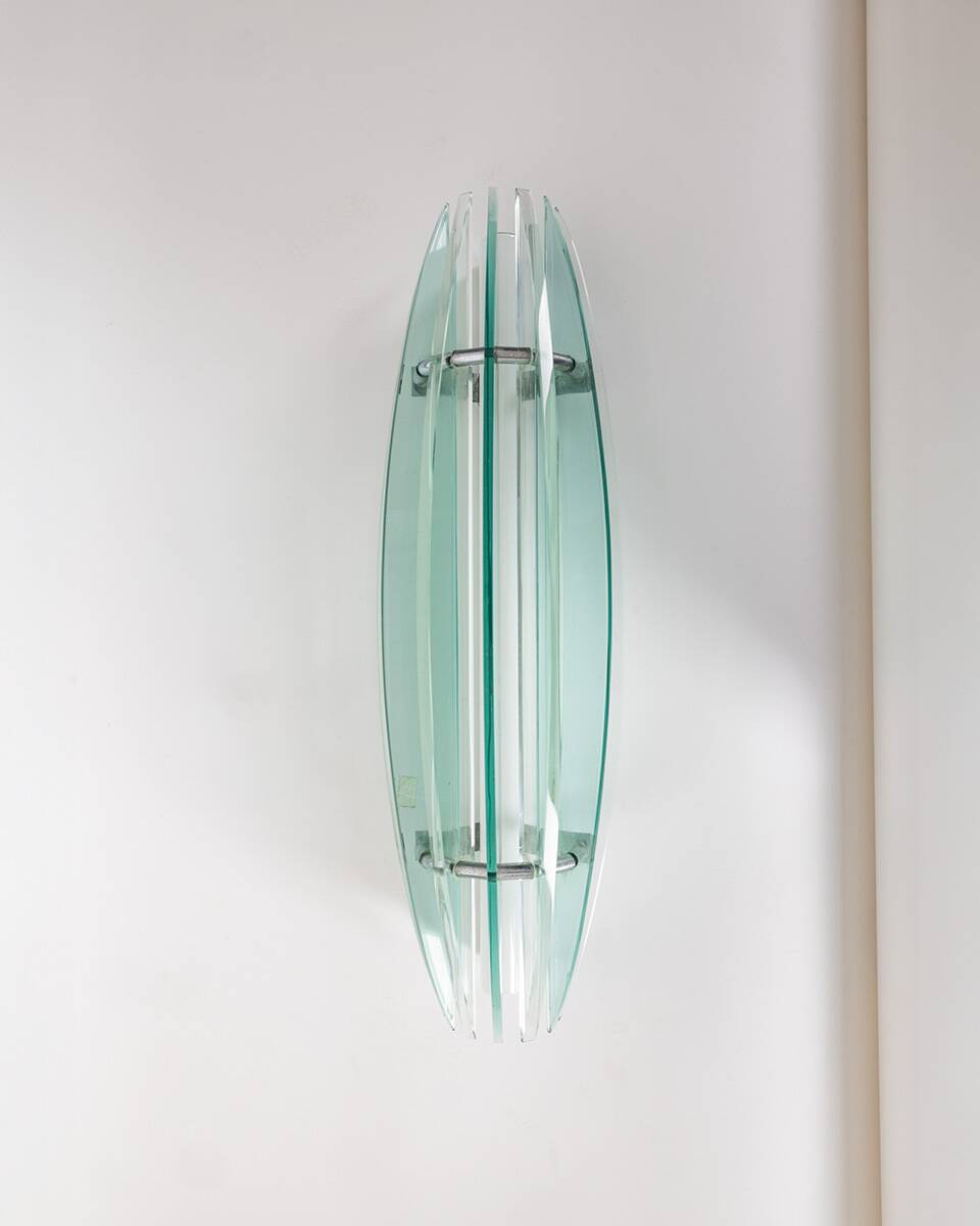 Vintage 70s metal and glass wall lamp design Veca