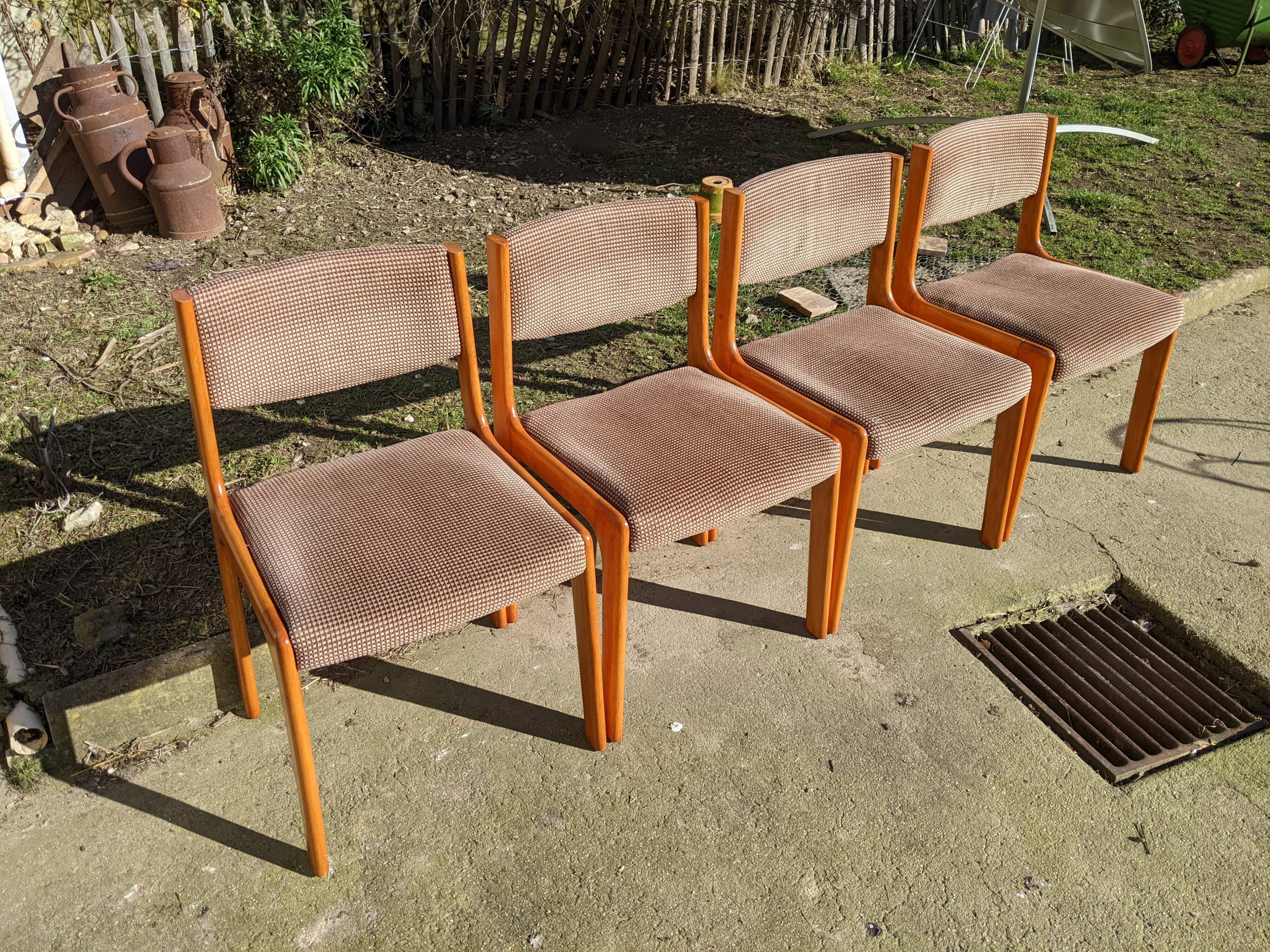 Series of 4 Scandinavian beech chairs with velvet seats