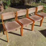 Series of 4 Scandinavian beech chairs with velvet seats