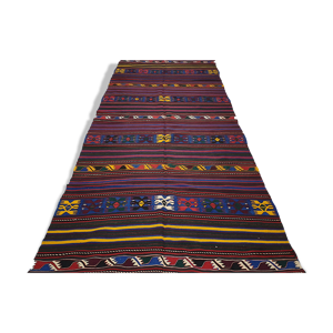 Tapis kilim 13.3x4.6 pieds 407x141 cm salon kilim tapis, tapis décoratif turc vintage, fait à la main