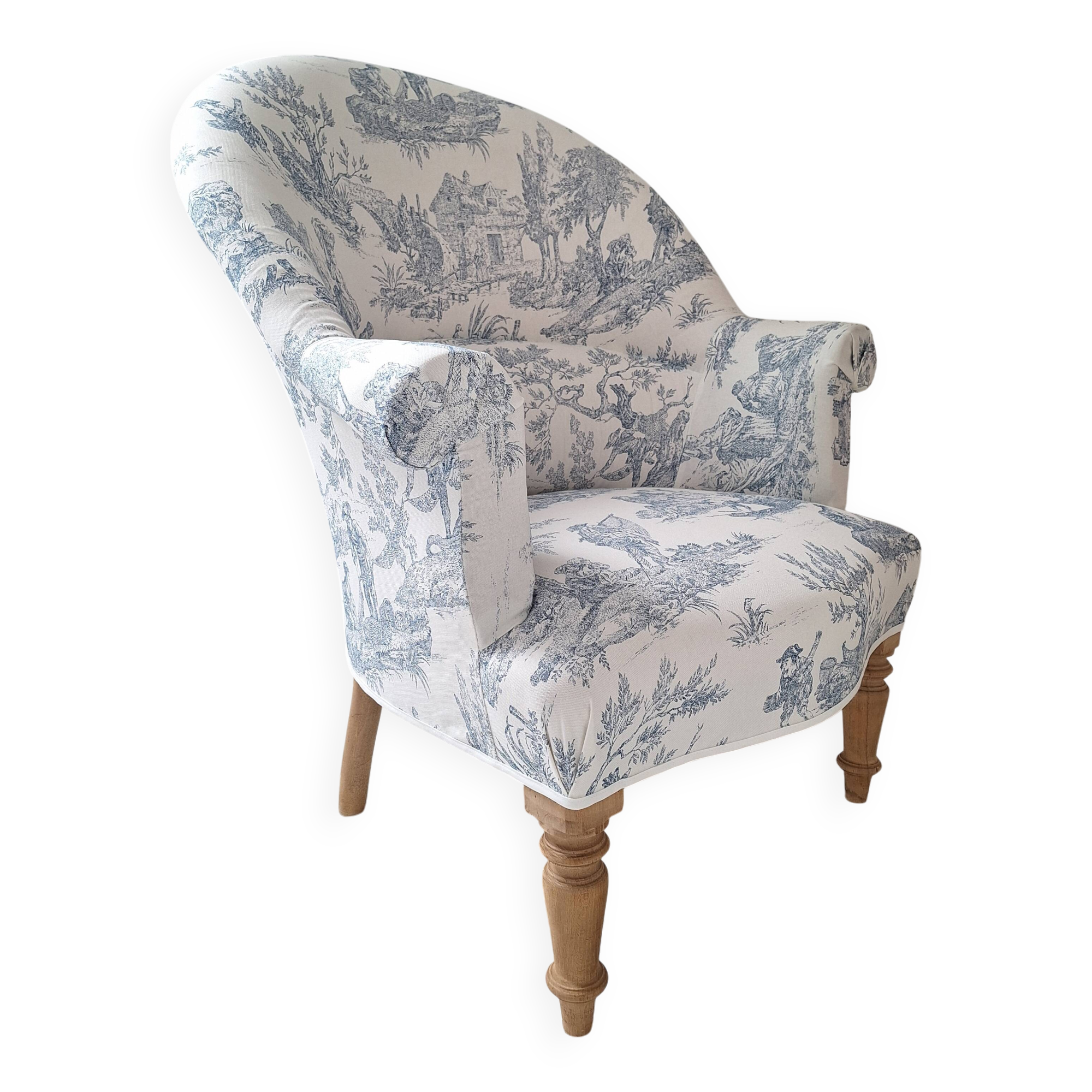 Blue toile de jouy toad armchair