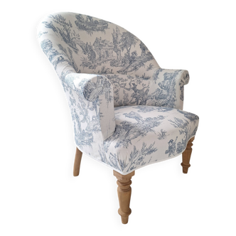 Blue toile de jouy toad armchair