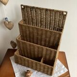 Vintage rattan mail holder