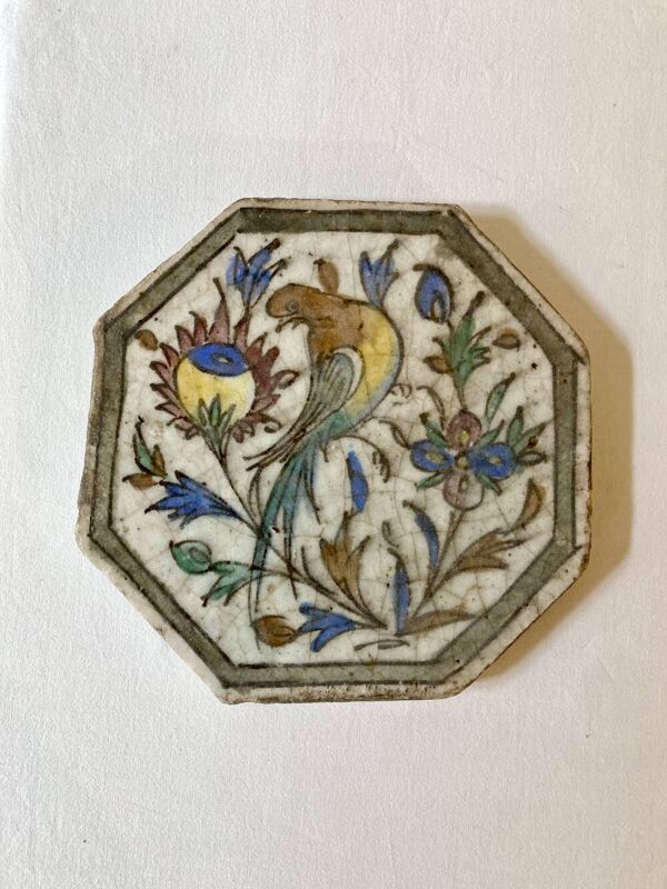 Carreau persan ancien en faïence émaillée