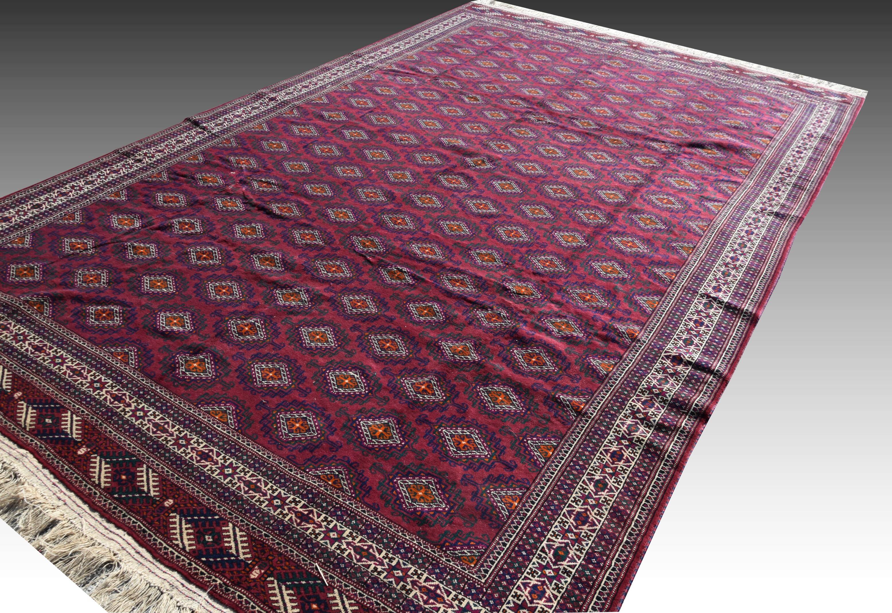 Large Semi Antique Turkmen Rug Bukhara Yomouth 370 × 224 Cm - Handmade