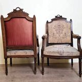 Pair of Louis XVI style queen-style armchairs in richly carved wood