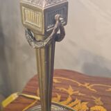 Bronze floor lamp from the 19th century with a handmade stained glass lampshade soldered with lead, measuring 52x26.