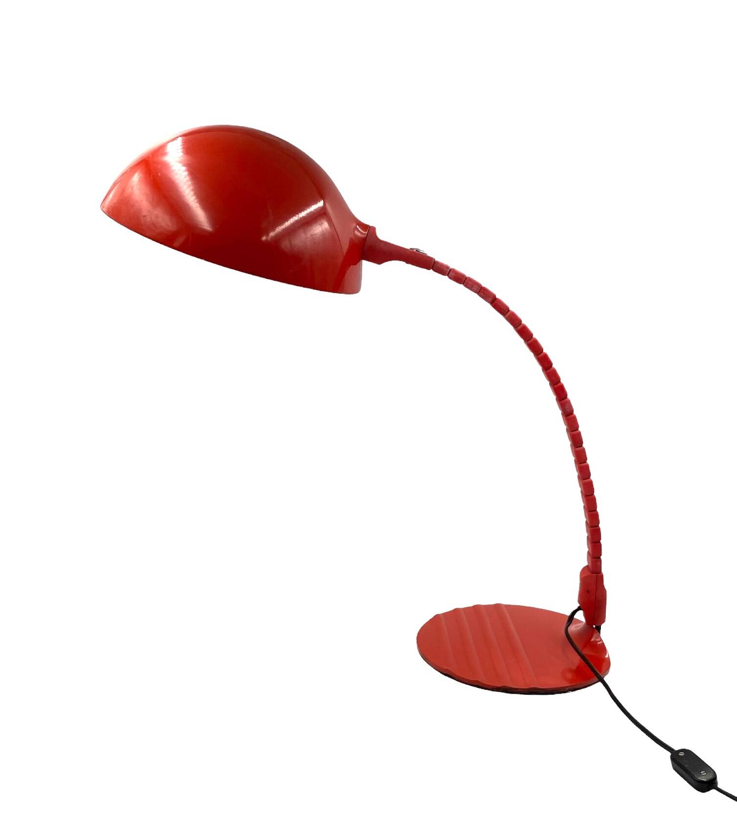 Elio Martinelli, Flex Calotta mod. 660 bright red table / desk lamp, Martinelli Luce Italy, 1972