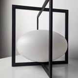 Minimalist Cube Table Lamp Black Metal Opal Glass Geometric European 1970s