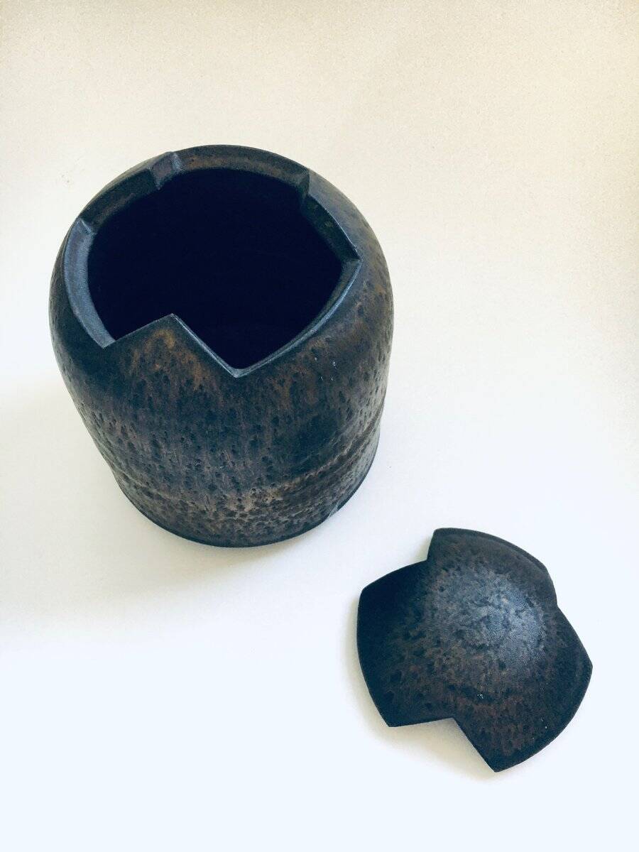 Brutalist Art Studio Pottery Lidded Jar Pot by Jaan Mobach, 1960s