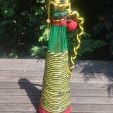Old carafe/glass bottle decorated with scoubidou with its tassels 50/60s