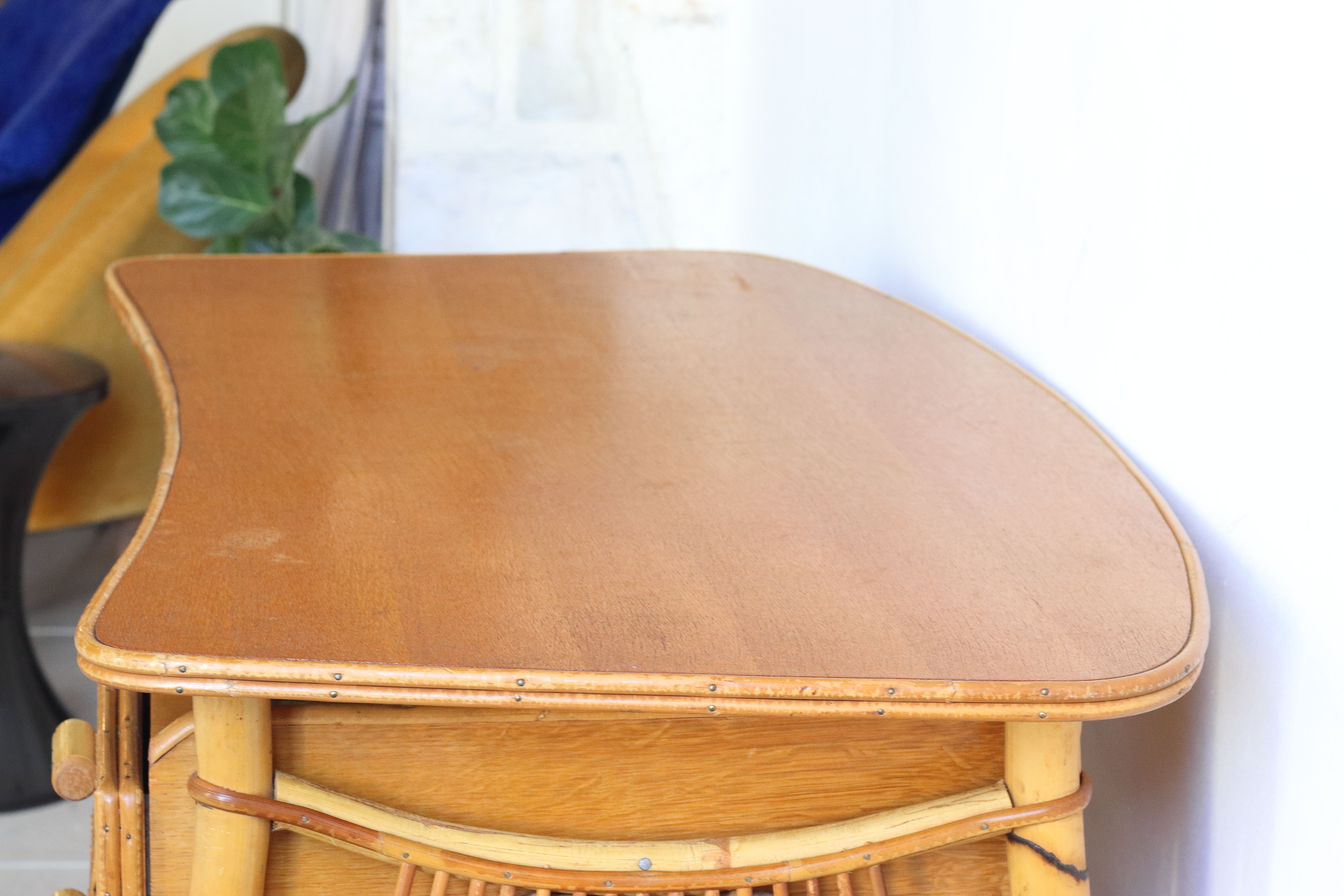 Bean desk two rattan drawers and oak veneer