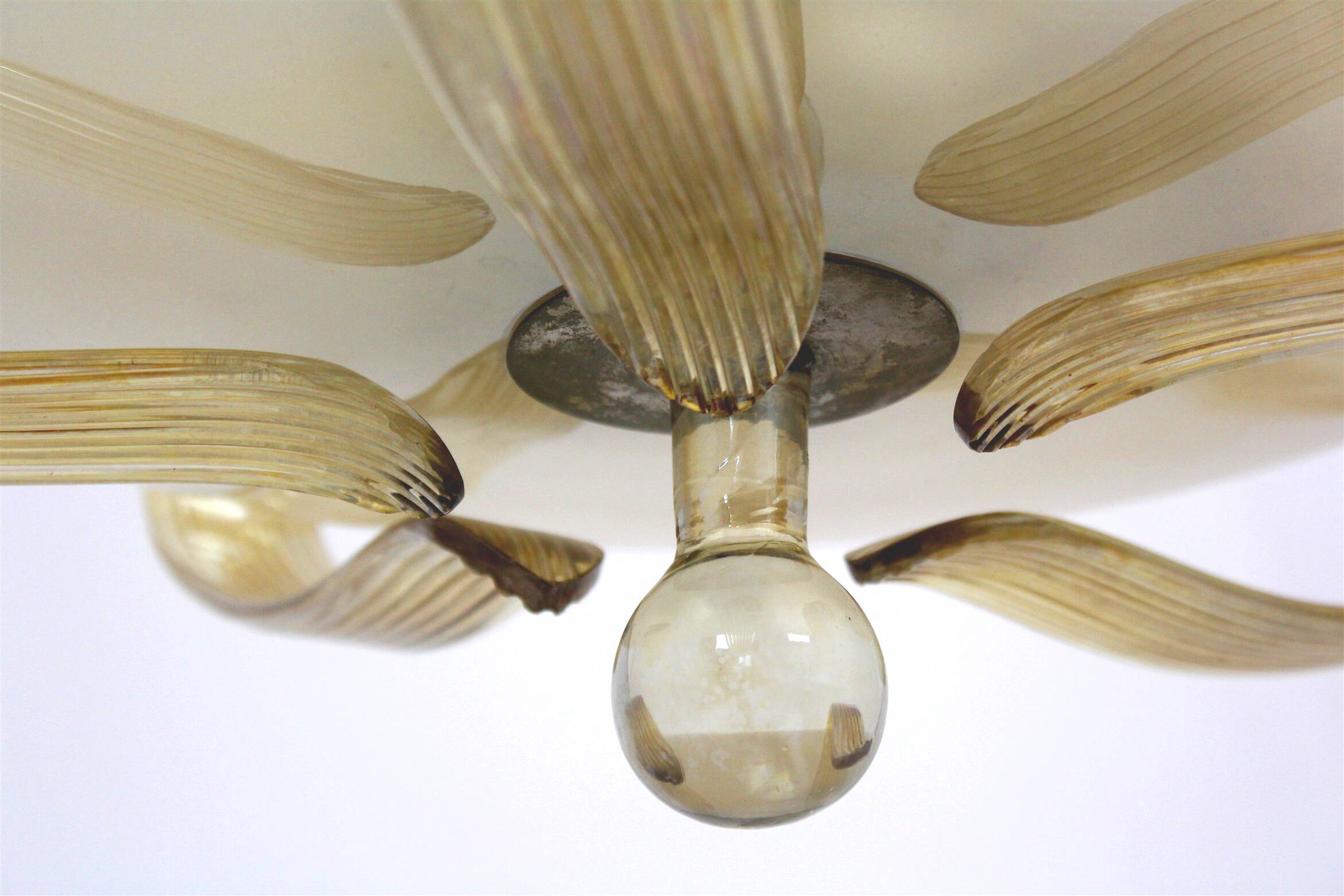 Tall art deco curved glass ceiling light from esc zukov, 1940s