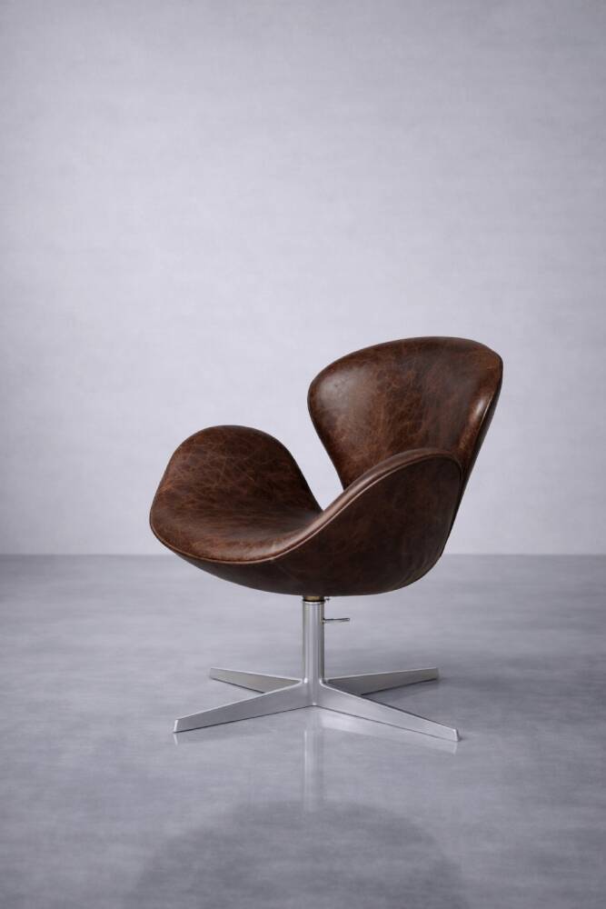 Vintage Mid-Century Modern Danish Brown Leather Swan Chair by Arne Jacobsen