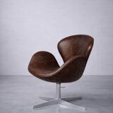 Vintage Mid-Century Modern Danish Brown Leather Swan Chair by Arne Jacobsen