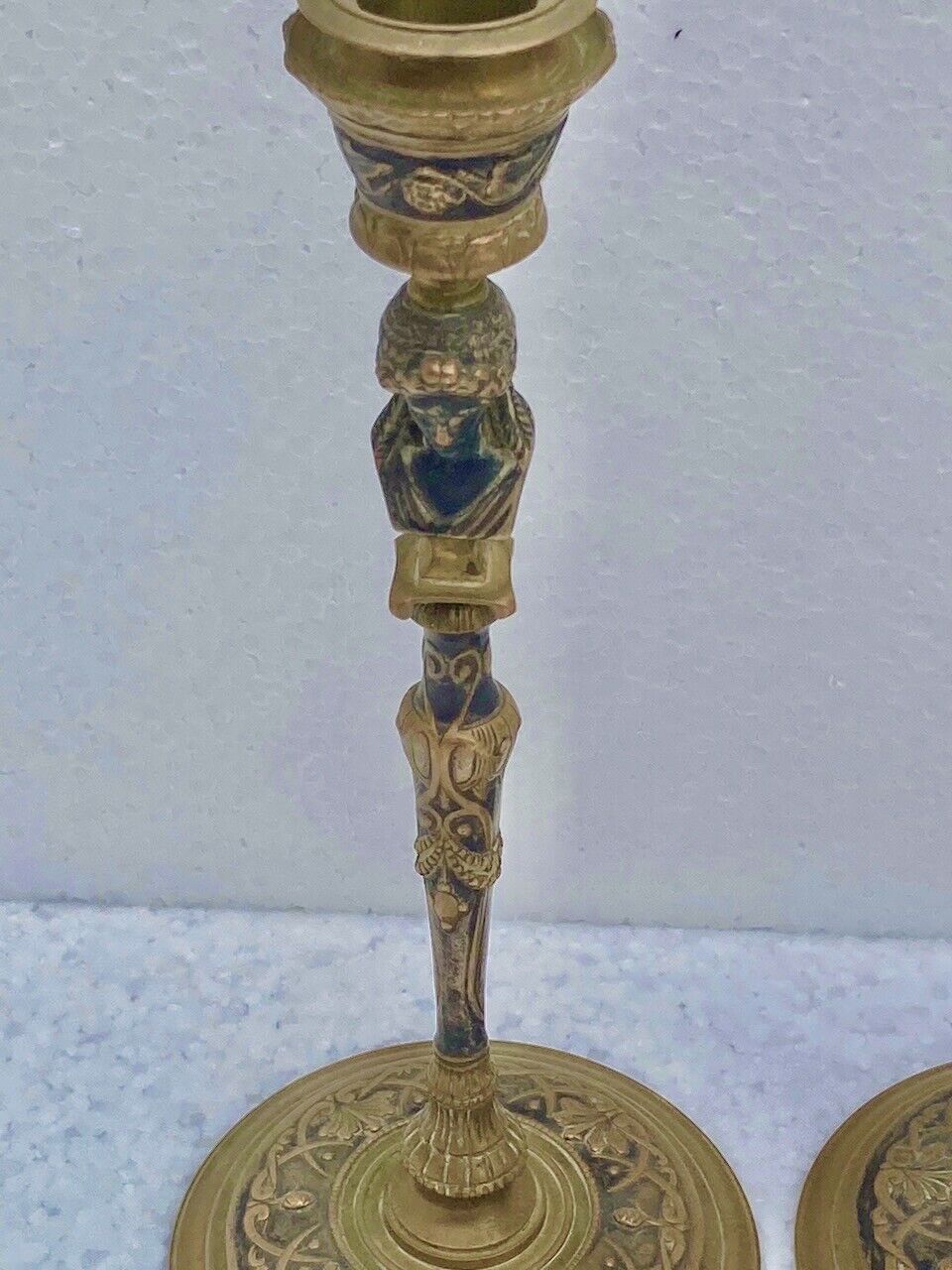 Pair of candlesticks old decor medallion a l antique signed F.Barbedienne