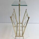 Porte-revues de style néoclassique en laiton et tablette de verre de la Maison Jansen