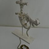 Pair of legs of wood metal table lamps foliage decoration Design: Ivory White
