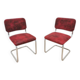 Set of 2 Dining Chair: Red Fabric, Tubular Frame, Retro 1970s