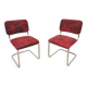 Set of 2 Dining Chair: Red Fabric, Tubular Frame, Retro 1970s