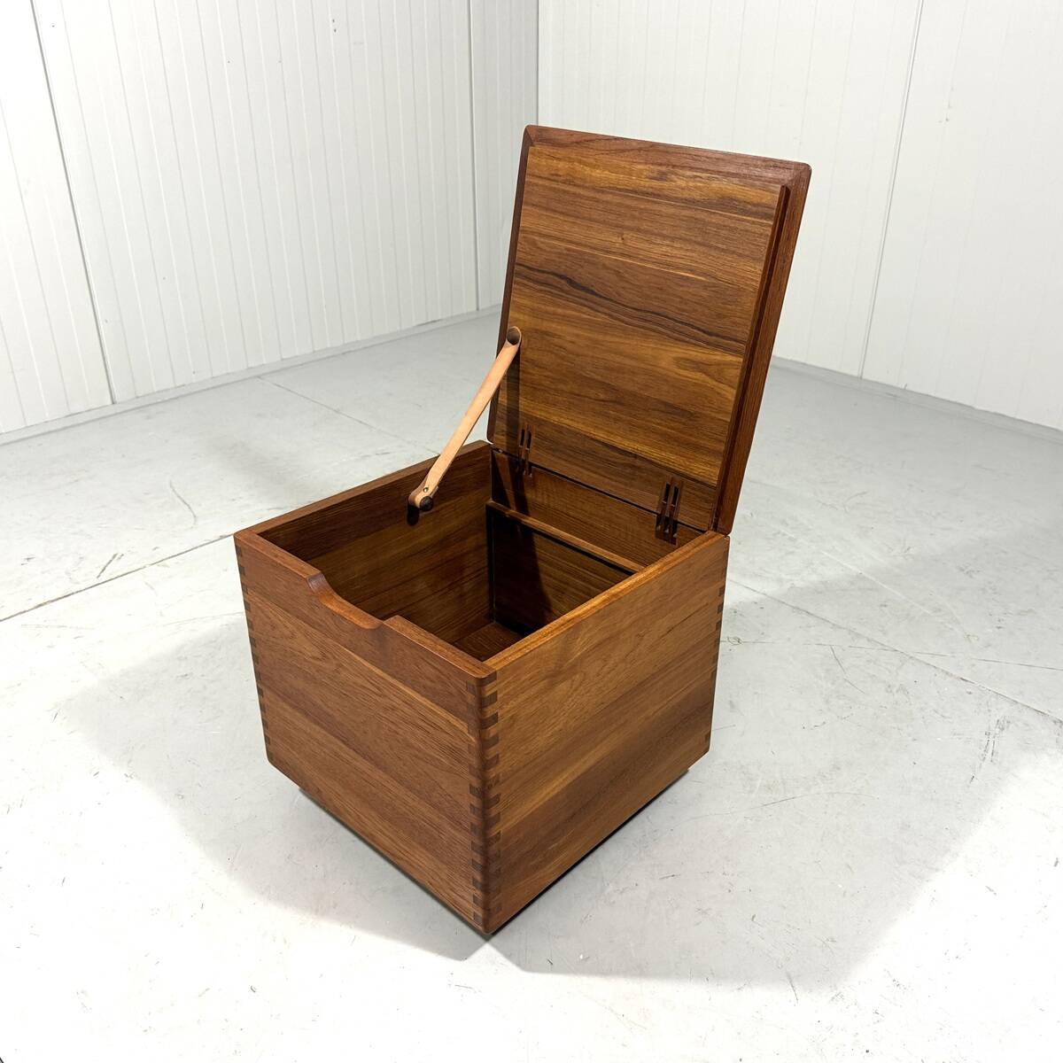 Salin Nyborg teak storage box side table on wheels, Denmark 1960’s