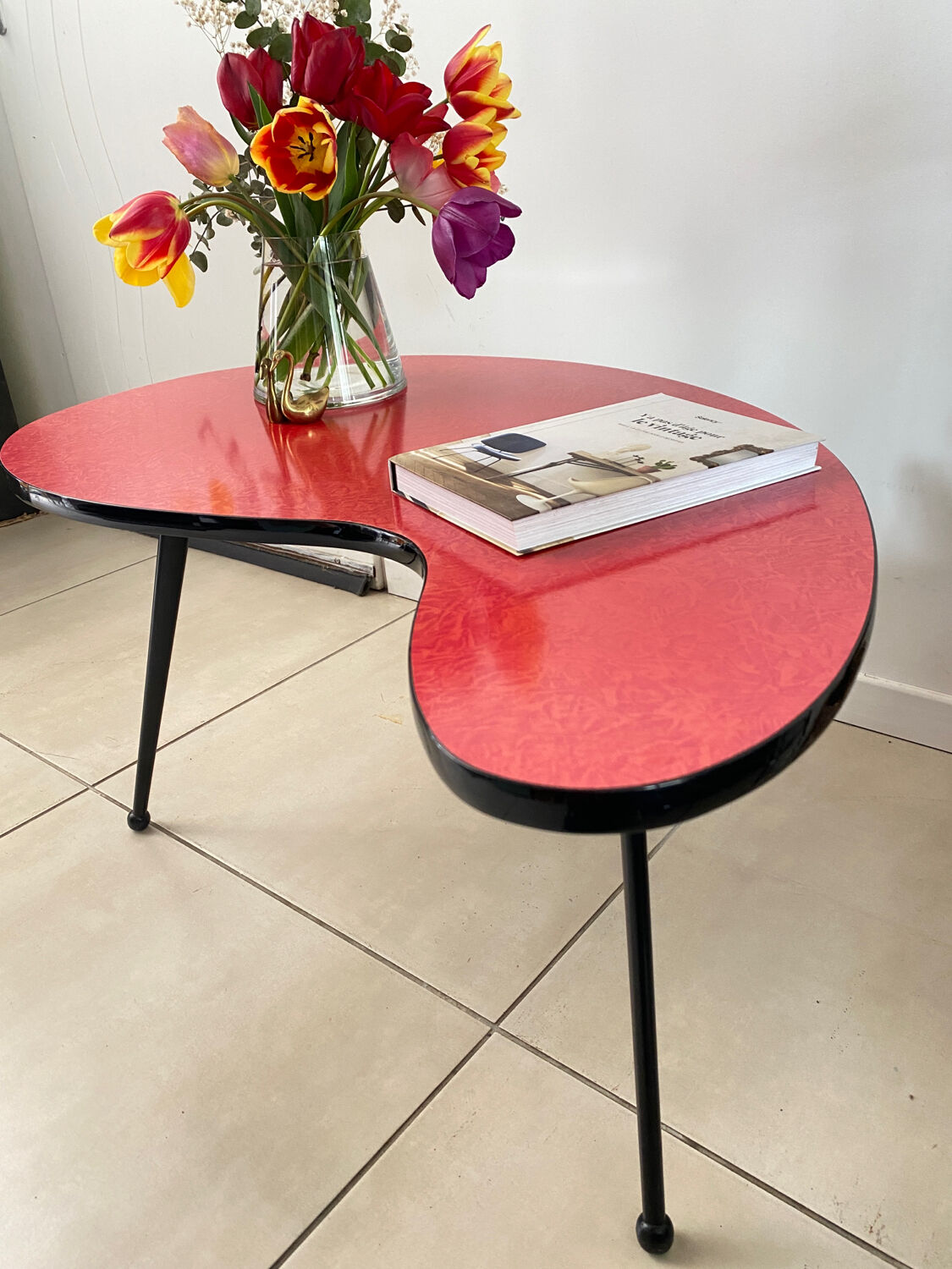 Red Formica bean coffee table