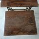 Stackable tables with pyrography.
