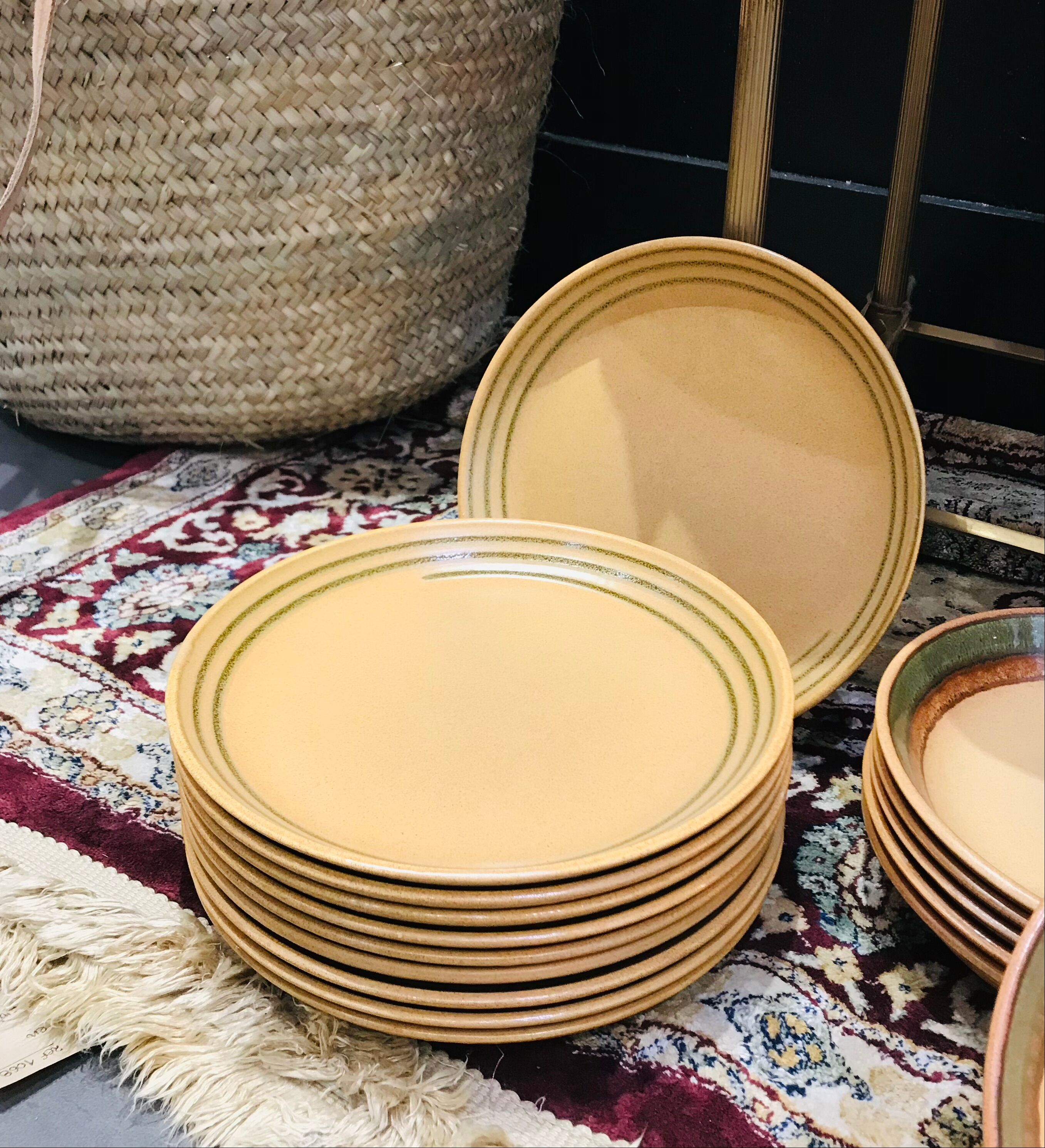 Lot 10 plates flat vintage sandstone workshop art Sarreguemines