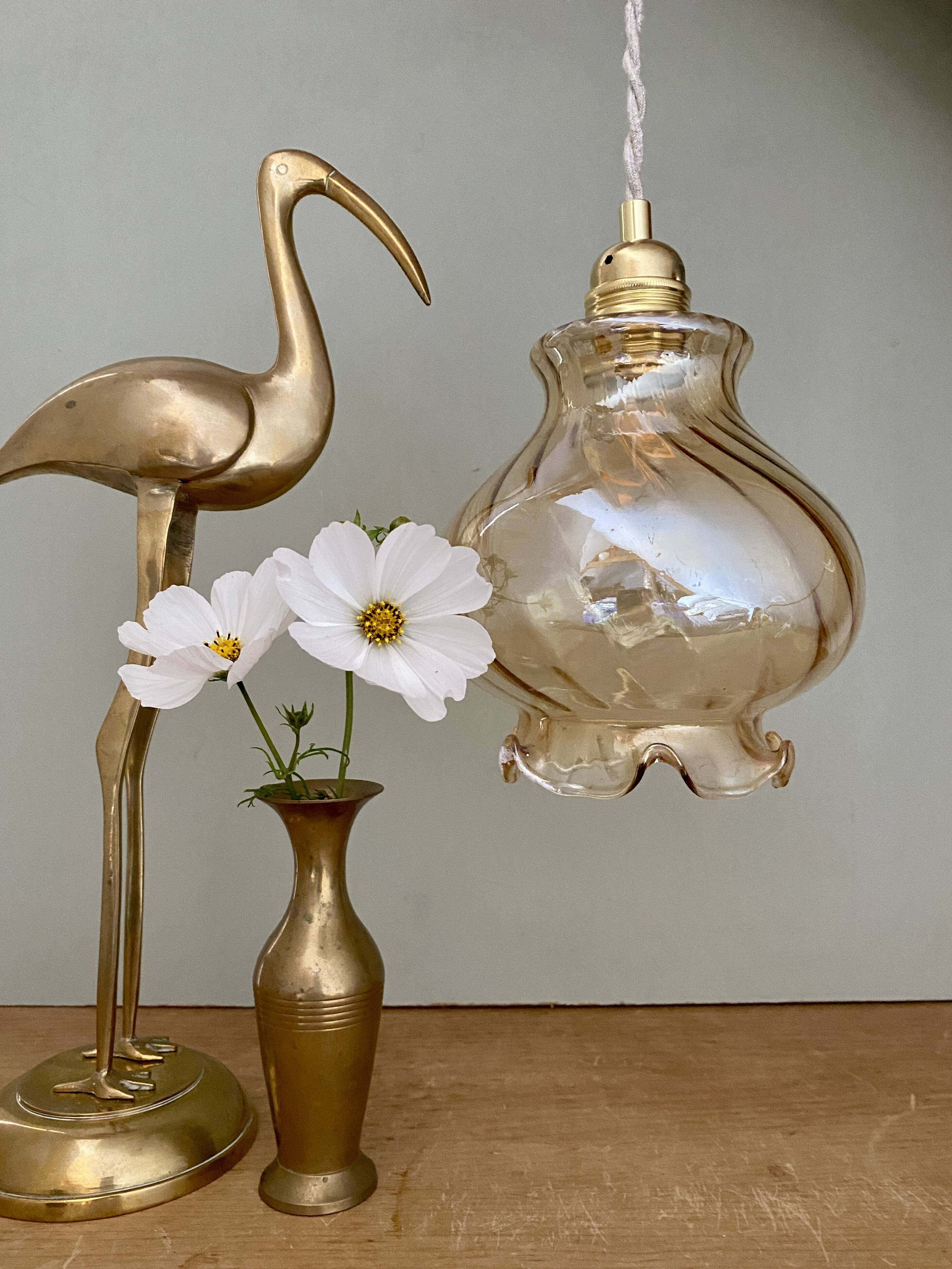 Vintage amber glass globe pendant light