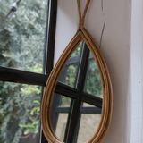 Vintage teardrop rattan mirror
