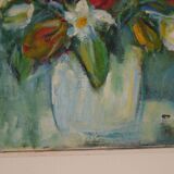 Oil on Swedish canvas "Vase and Flowers" by M. Hernek